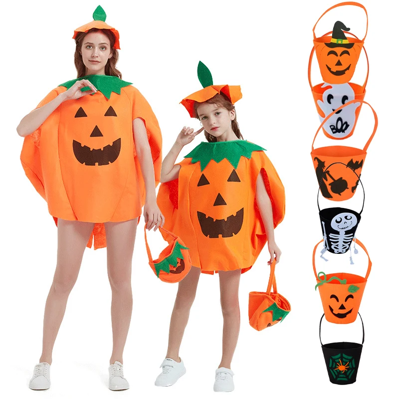 Halloween Party Pumpkin Costume s klobúkom kabelkou duchovné tekvica čarodejnica alebo ošetrenie tašky na cukrovinky pre deti