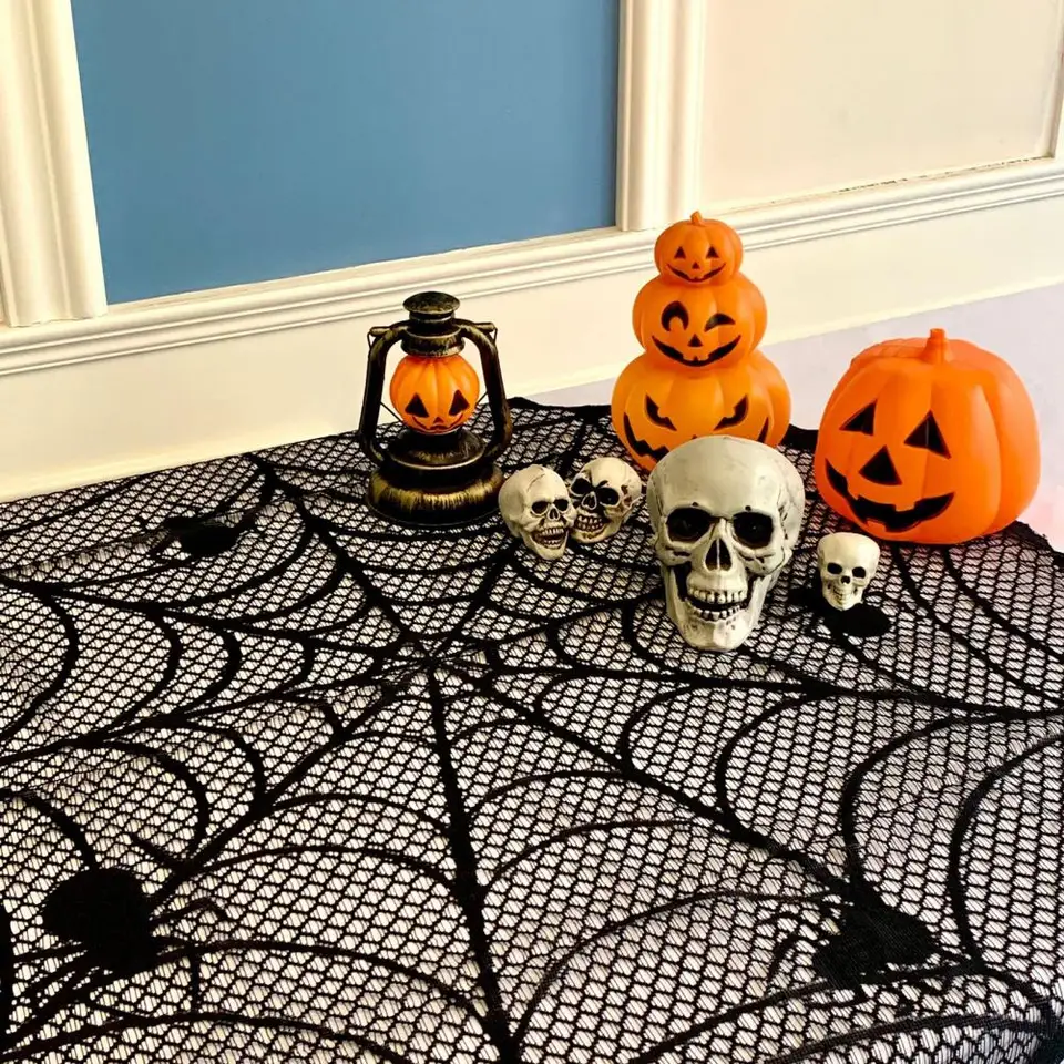 Halloween pavúk webový obrus čipky Dizajn strašidelný obrus realistický vytvorenie strašidelnej atmosféry okrúhle obrusové dekorácie