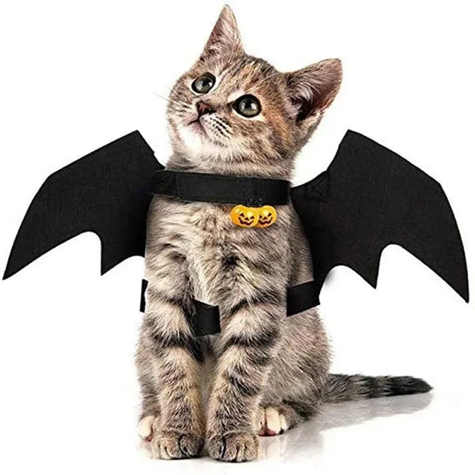 Halloween Pet Clothes Black Bat Wings Postroj kostým, roztomilé umelé netopierové krídlo cosplay mačka psí psa Halloween Party pre domáce zvieratá