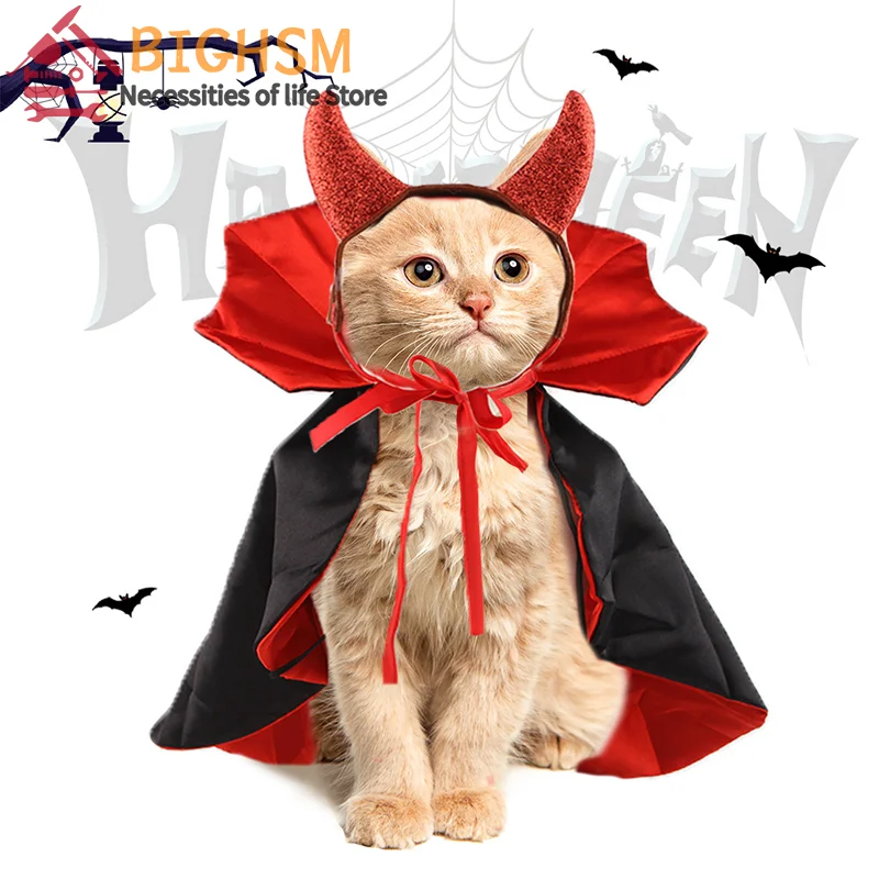 Halloween Pet Demon Headband kostýmy cosplay upír plášť pre malé psie mačka mačiatko mačiatko šaty mater