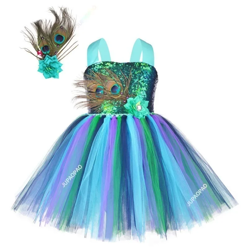 Halloween princezná dievča Peacock tutu šaty deti Výkon make -up loptička dievčatko Dance kostým narodeninové oslava téma