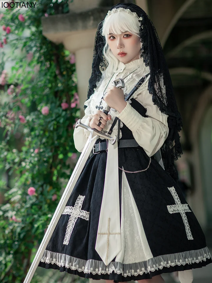 Halloween Retro Nun Cosplay kostýmy Jeseň čipky Lolita Dress Festival Fancy Dress Carnival Stage