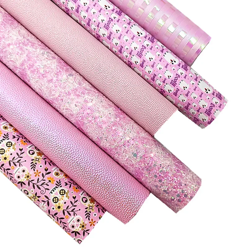 Halloween ružové faux kožené súpravy netopiere Custom Glitter Leage Lubels Duchy tlačené faux koža pre remeslo DIY Craft 8.2 