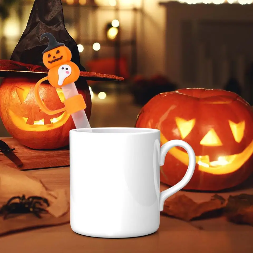 Halloween s tematikou nápojov s dbami Duchovou tekvicou slamy Halloween Party dekor silikónové duchovné čiapky