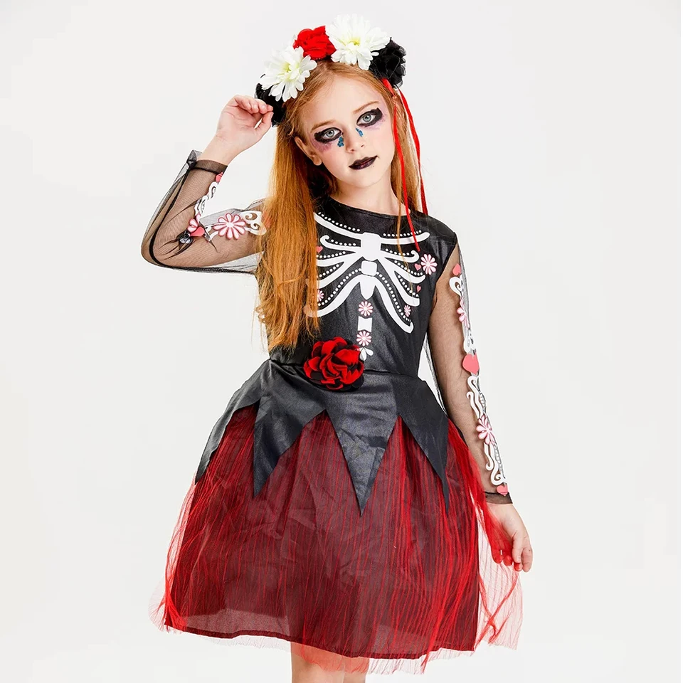 Halloween Scary Women's Cosplay Dresses lebky čarodejnícky deň mŕtvych šaty bez rukávov bez rukávov
