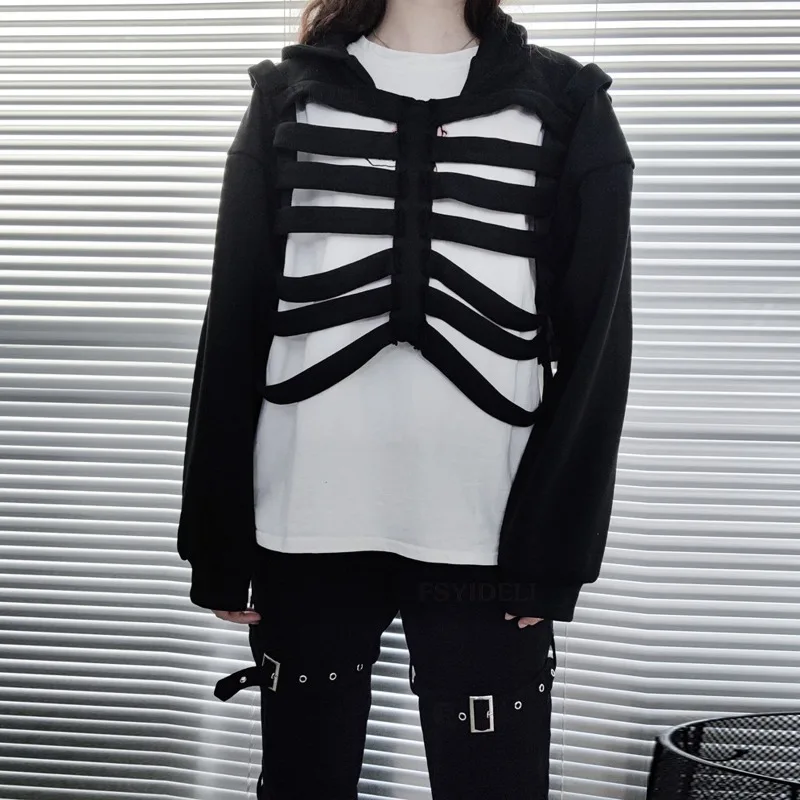 Halloween Solid Skeleton Hollow Out s kapucňou mikiny Dámske s dlhým rukávom voľné príležitostné pulóve mikiny Harajuku Streetwear Tops