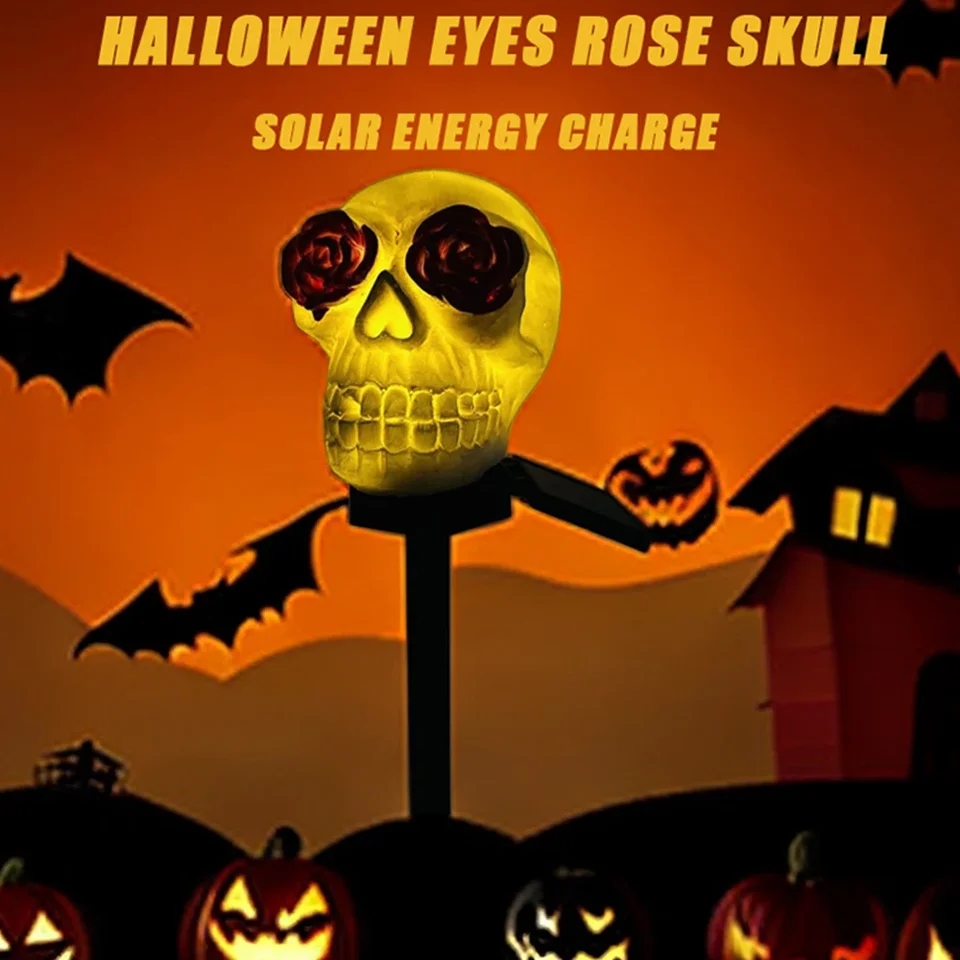 Halloween solárna lampa ružová lebka Resin Ground Lights Horror téma atmosféra pocit vonkajšie vodotesné dekoratívne svetlá trávnika