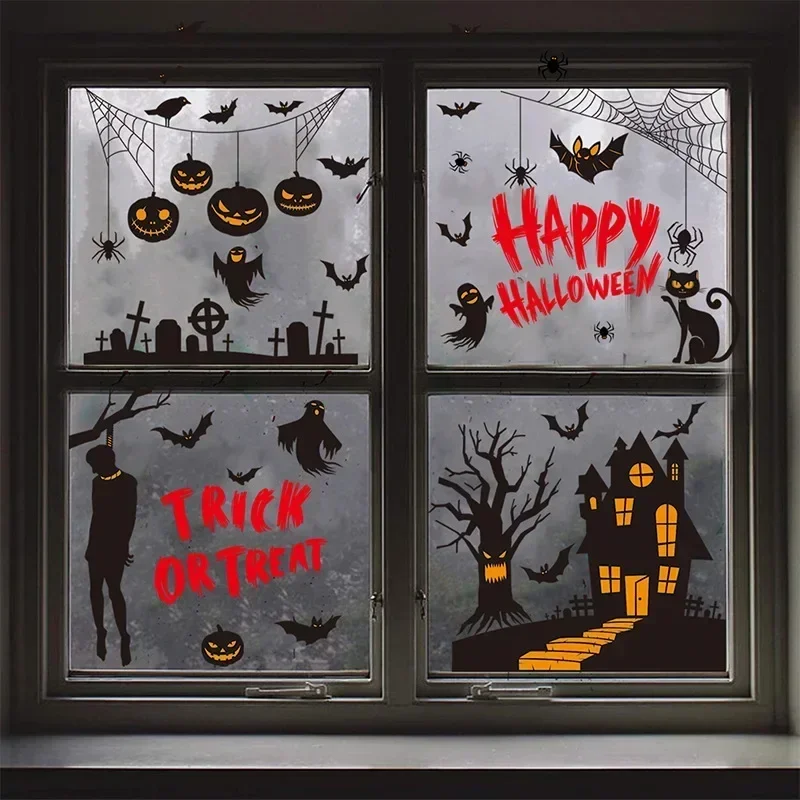 Halloween statické nálepky na okno, desivé upíry netopiere čarodejnícke nálepky na okenné nálepky pre sklenené dvere nálepka Halloween Party dekor
