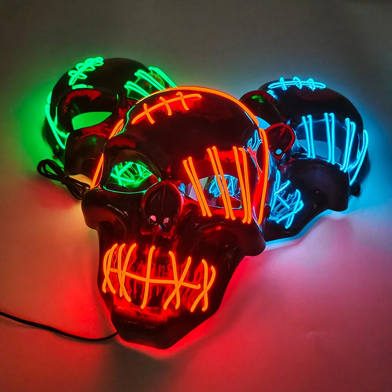 Halloween strašidelná maska ​​lebky LED svetlo UP Maska Hororová kostra maska ​​Carnival Bar Party rekvizity neon žiarivej masky kostýmov Halloween