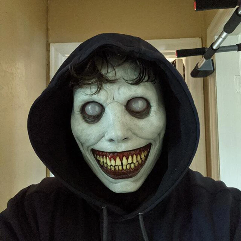 Halloween strašidelné usmievavá démonová maska ​​Dospelá polovica exorcistu zelenej bielej hororovej zlej masky Cosplay propags karnevalová párty dekorácia