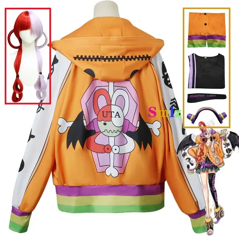 Halloween uta cosplay anime kostýmový film Red Uta kapucňa kapucňu oranžové oblečenie kostým parochňou q q q