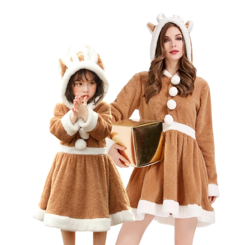 Halloween Vianoce roztomilý sob losov kostýmy cosplay zvierat voľný teplý koralový fleece pyžamy šaty na make-up outfits