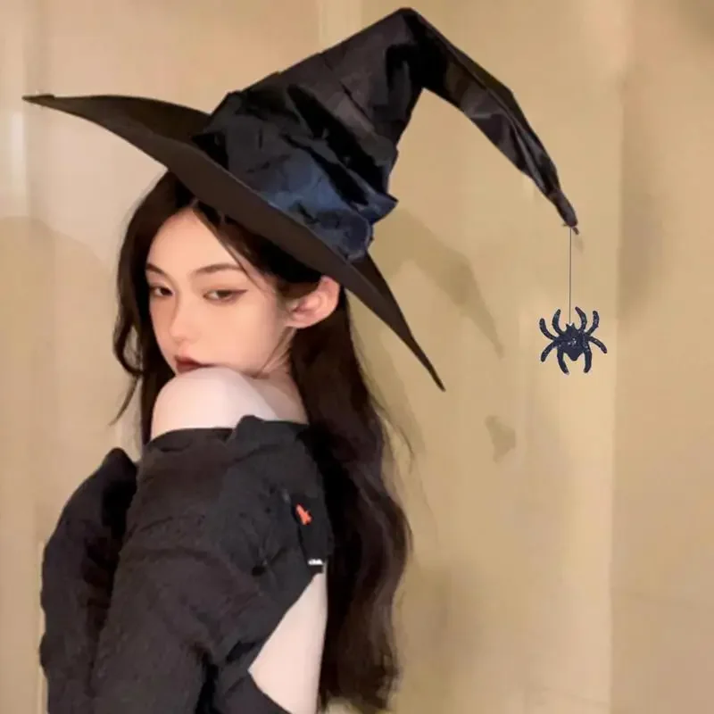 Halloween záhyby čarodejnica čarodejník čierny klobúk Party Cosplay kostým hlavy pokrývky diabol čiapky rekvizity dekorácie Dodávky pre dospelých žien muži