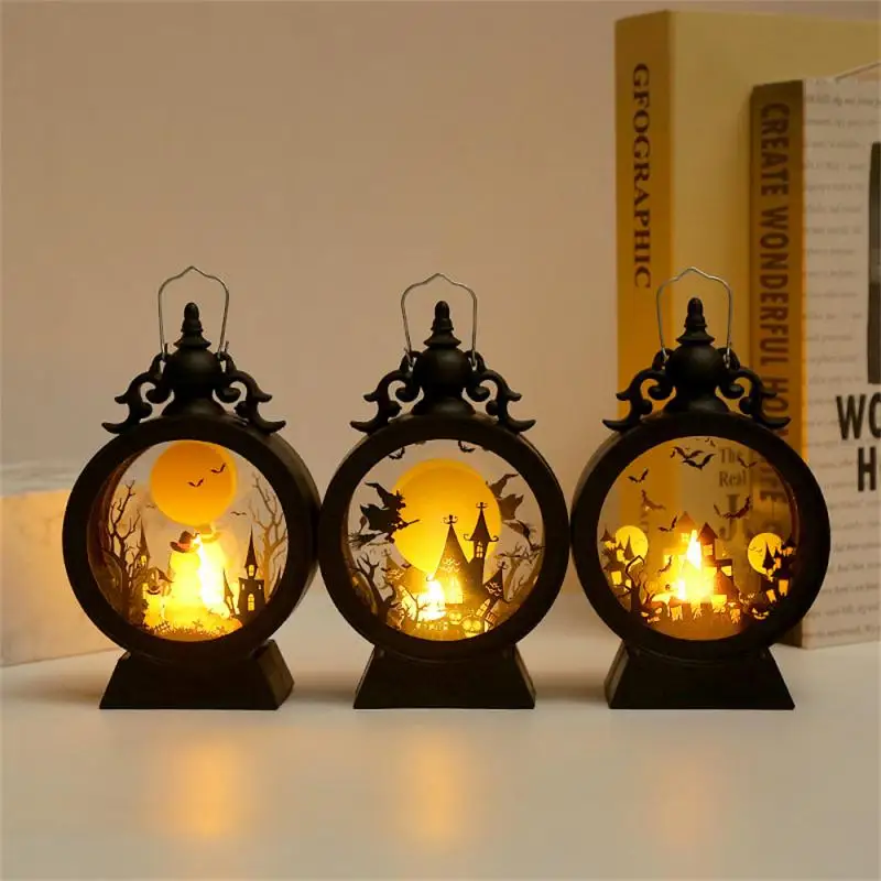 Halloween čarodejnícka tekvica lucerna retro okrúhla LED LED LANCEL Prenosná elektronická sviečka Nočné svetlo pre párty dekorácie