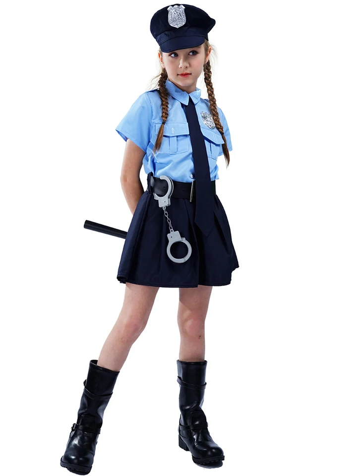 Halloweenské detské ozdobné šaty policajný kostým Cosplay dievčatá policajti Uniforma obleč