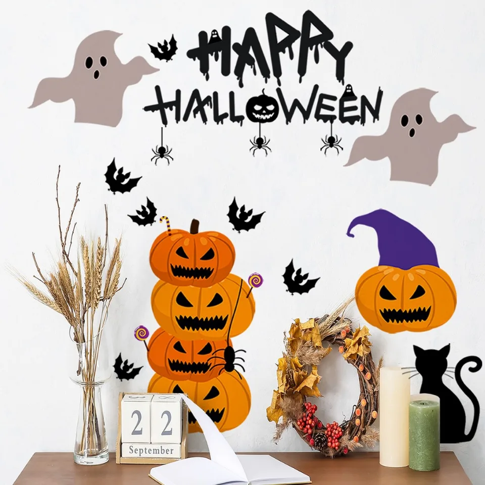Halloweenské nálepky na stenu tekvicu Ghost Bat Halloween dekoratívne nástenné nálepky na Halloween Party
