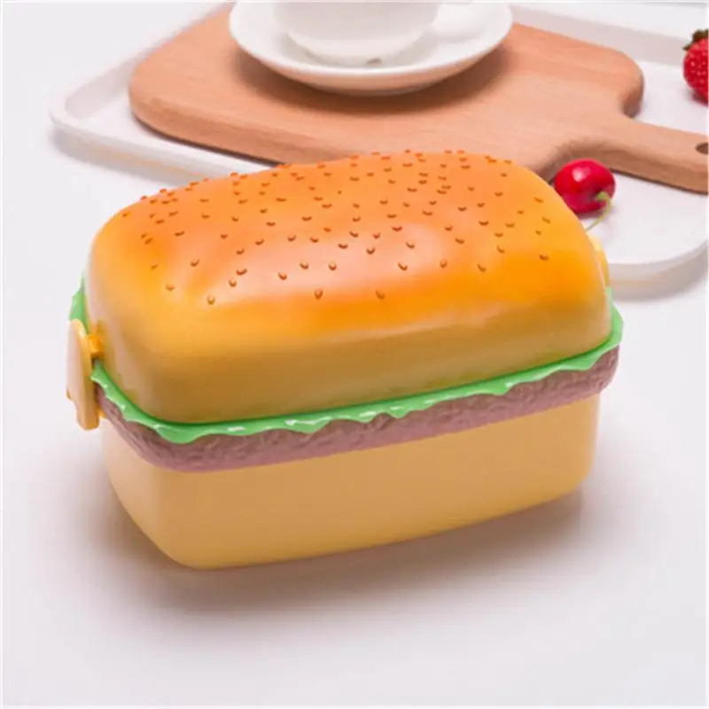 Hamburger Lunch Box Double Tier roztomilý hamburger bento obedový box mikrovlnná potravinová kontajnerová kontajner vidlička s sovy sada sov