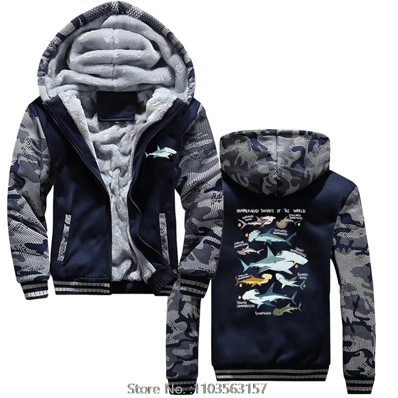 Hammerhead Sharks of the World Marine Biology Darček kapucňu bavlnená kapucňa roztomilý rybí bunda zips Up Hoodies Prítomné muži zimné kabáty