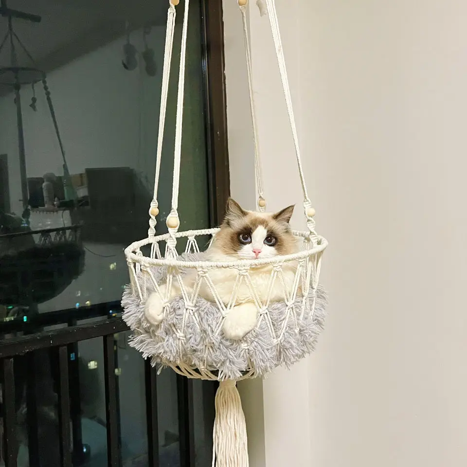 Hammock Cat Hammock Basket Swing Window roztomilé mačička ručne tkané bavlnené lano mačiatko mačiatko Dom