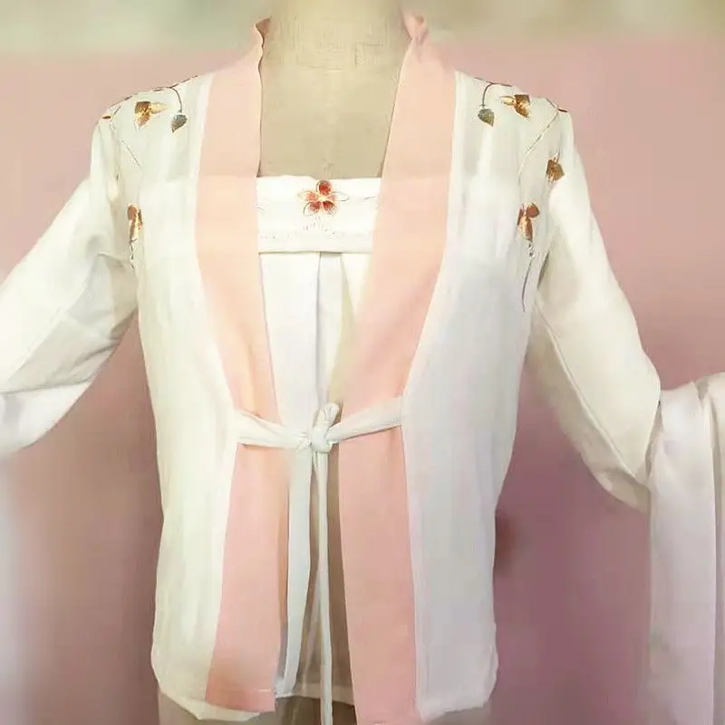 Hanfu tričko s krátkym rukávom Ženy jar leto letné starodávne čínske tradičné hanfu horné vyšívanie s dlhým rukávom s dlhým rukávom hanfu spodná časť hory