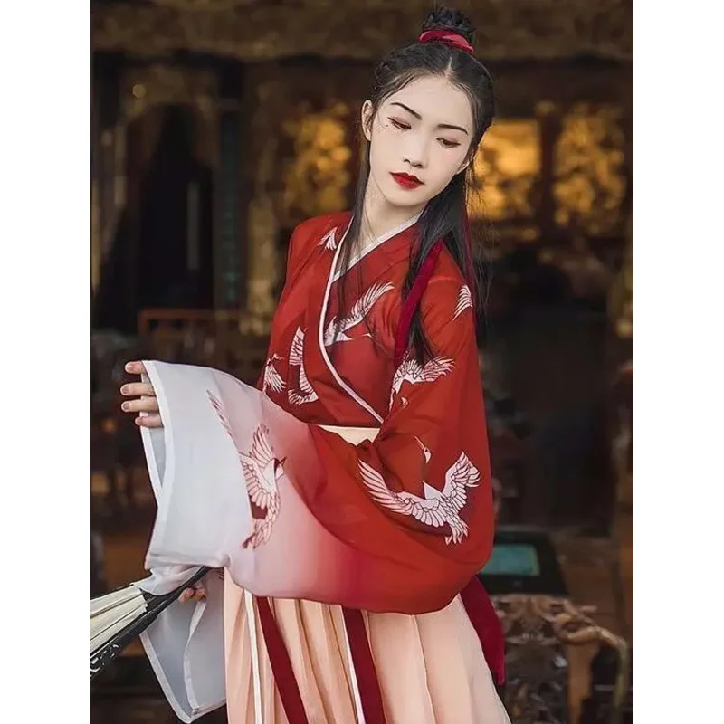 Hanfu čínsky štýl Ženy Čínske tradičné scénické tanečné šaty ženské víly Cosplay kostým Hanfu Red Halloween Clothing
