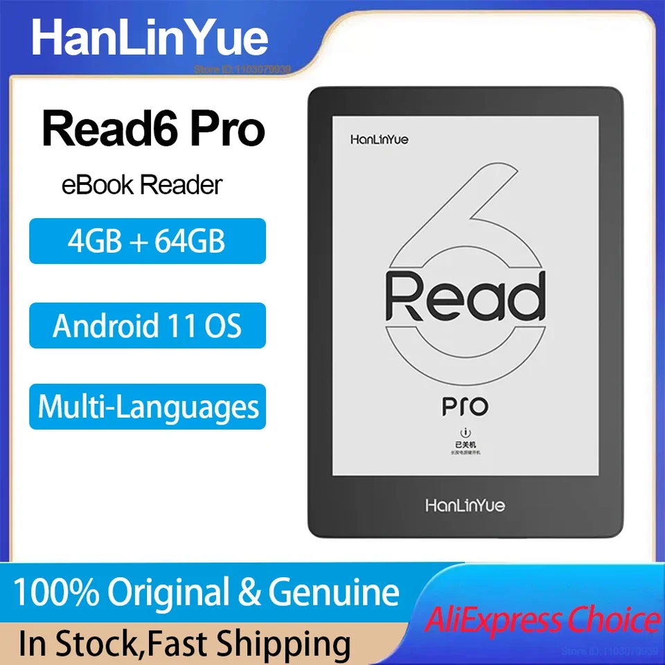 Hanlinyue Read6 Pro E-kniha 64G čítačka 6 palcov prenosná tableta WiFi Android Systém podporuje viac jazyka s čítaním svetla