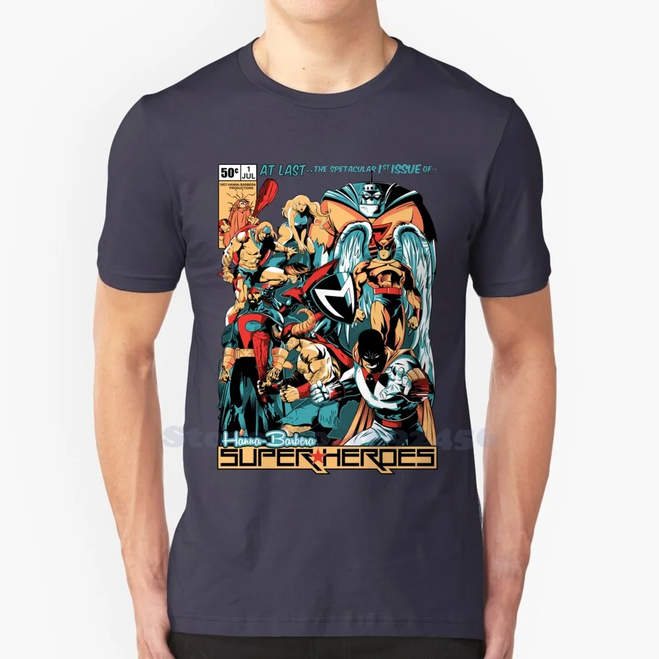 Hanna-Barbera Super Heroes 100% Pure Cotton Tričko kapitán Caverman Frankstain Jr Herculoids The Emplibles Harvey Birdman