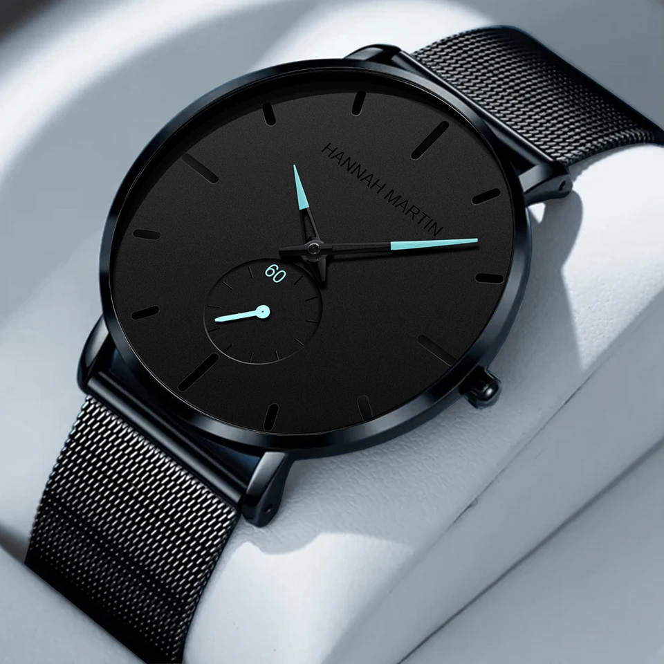 Hannah Martin Mens Watch Fashion Blue Black načasovanie Malé číselník Originálny kremeň Move