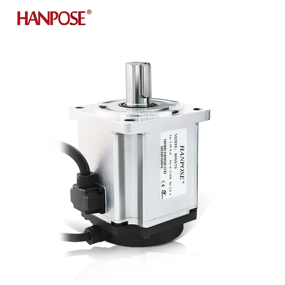 Hanpose 0,75 kW servo motor 80ss75 Hladký výkon rýchly rýchlosť konštantný krútiaci moment 2,4 nm 4,4a 3000-6000 orpm 750 W AC Servo Motor AC