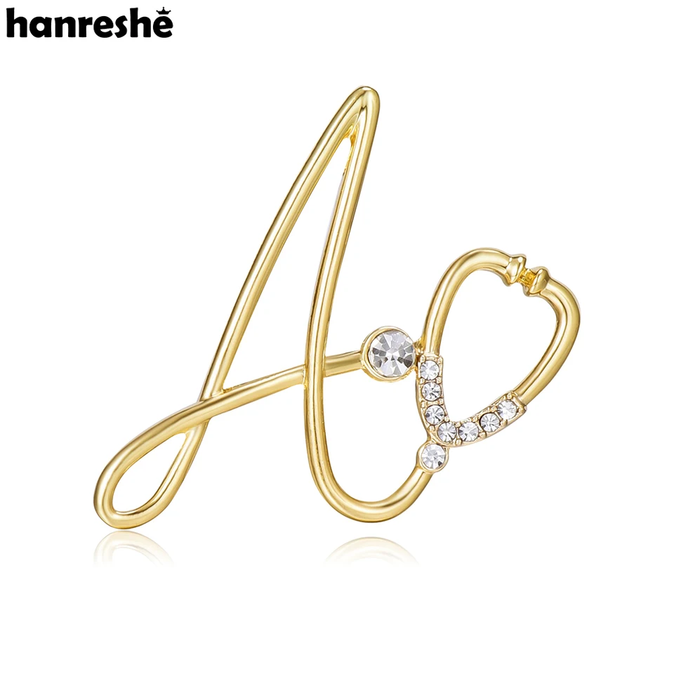 Hanreshe Letter A a Stethoscope Brošňa Vykladané krištáľové kúzlo Medical Pin Lafe Badge Jewelry pre lekárov zdravotnícky personál
