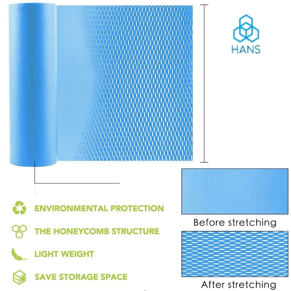 Hans ， Blue Honeycomb Paper, recyklovateľný nárazník Kraft Paper, Balícke papier voštičke, preprava, darčekové balenie
