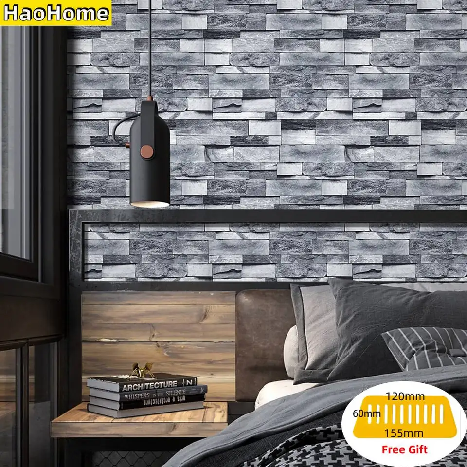 Haohome vinobranie sivá tehla tapeta Self Adhesive Stone Peel and Stick tapeta tehla faux textúrovaná tapeta kamenné nálepky