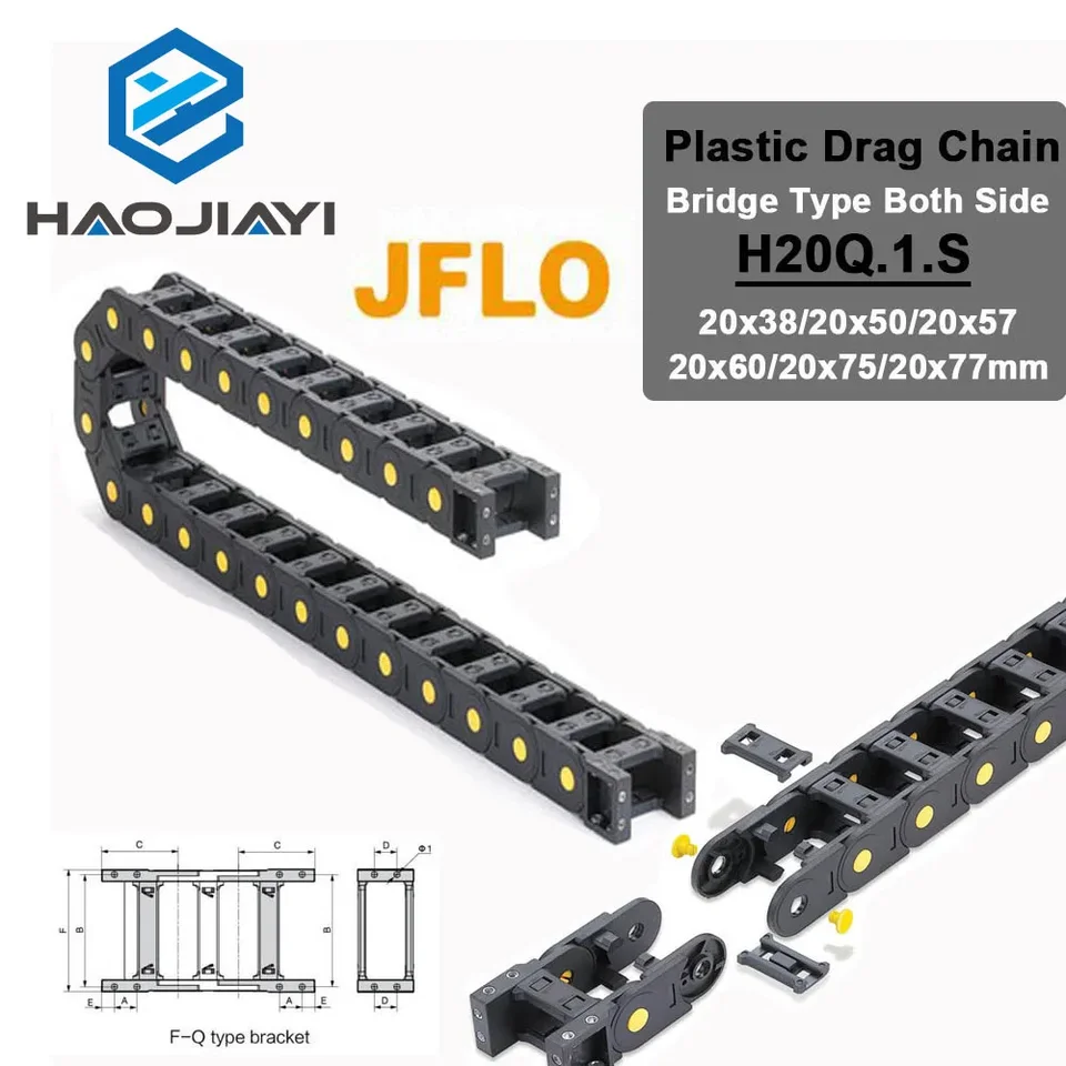 Haojiayi Drag Chains Jflo H20Q.1.s Most typu obidve bočné otvorenie 20x38 20x50 Plastová prevodovka vlečiek