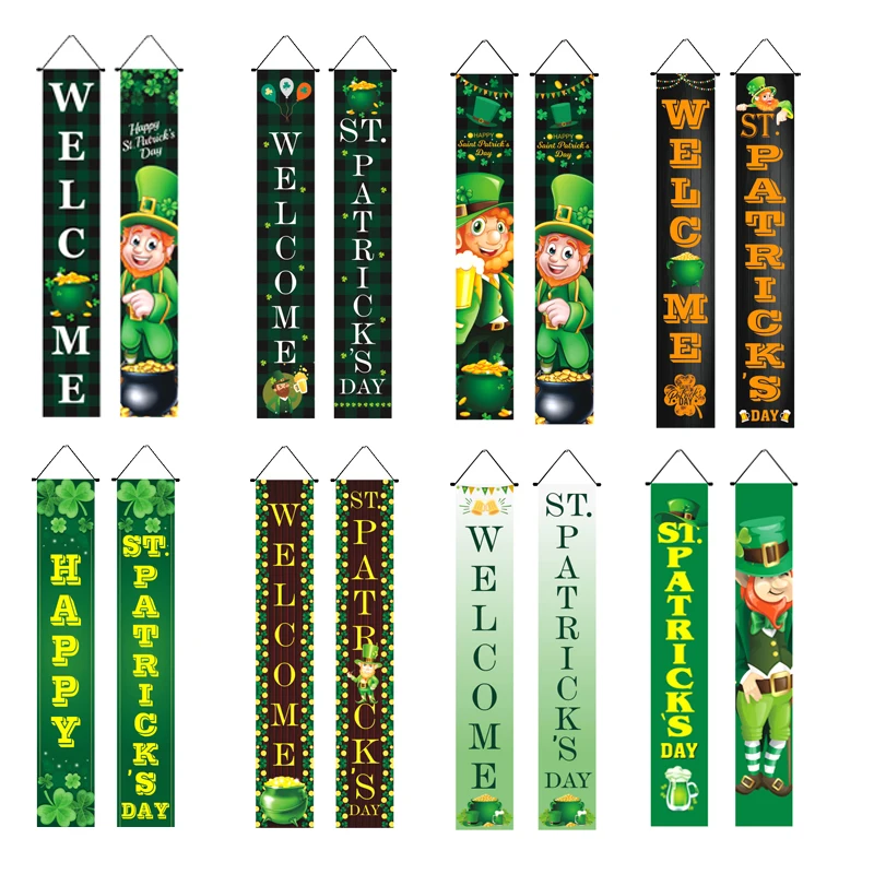 Happy St.Patrick's Day Flag Verand Banner Banner 1 pár zlatých mincí Clover Digitálna tlač Polyesterovej tapisérie sviatočná párty dekorácie
