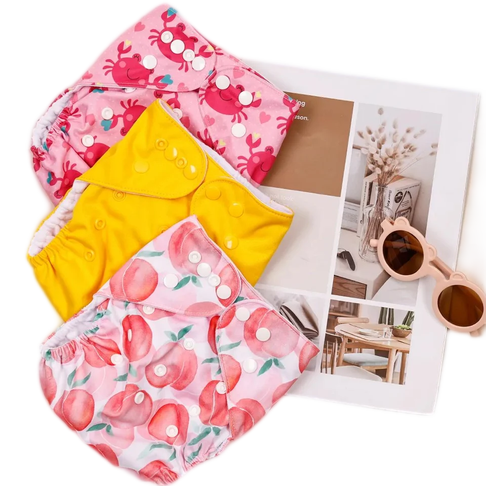 Happyflute Fashion Print 3pc Ekologická vodotesná vrecká na plienku Suede Tank Vnútorná umývateľná a opakovane použiteľná handrička plienka fit 3-15 kg dieťa