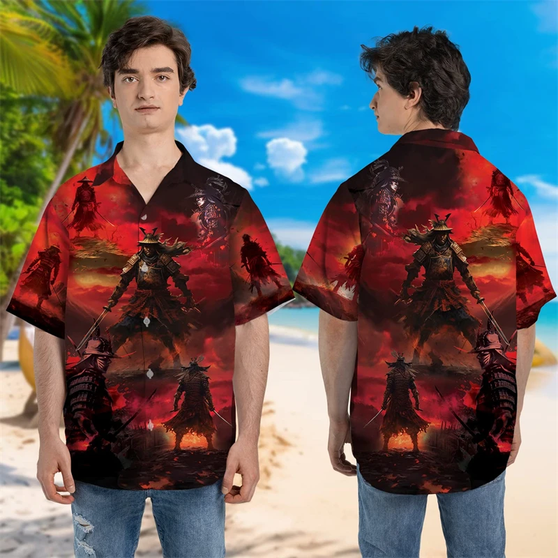 Harajuku 3D samurajské bojovne tlačené košele pre mužov Fashion Streetwear Košele a blúzky Kid Cool Športové klopne blúzky pánske oblečenie