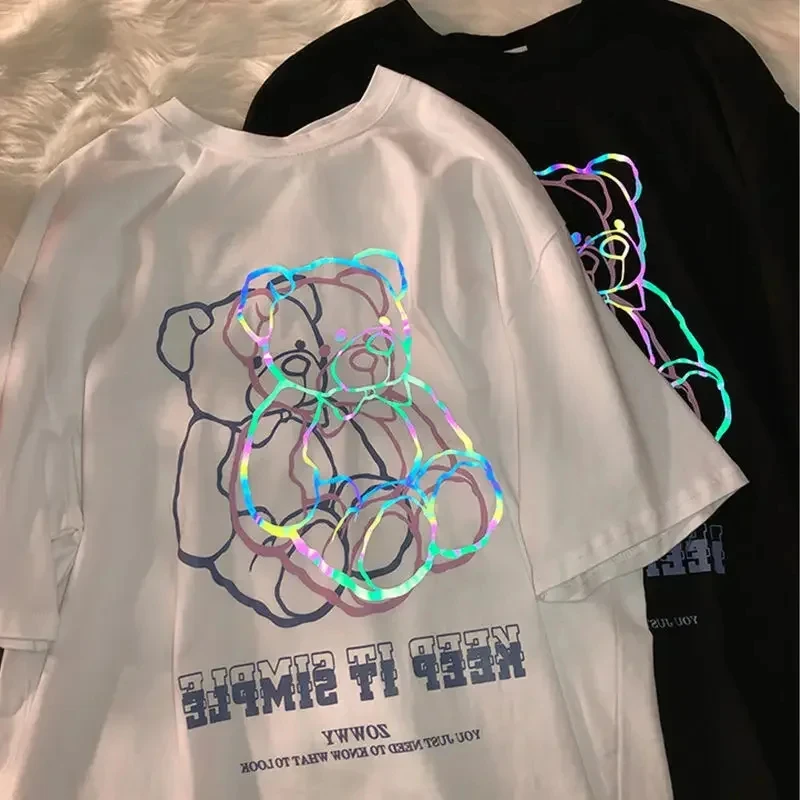 Harajuku gothic medvedí potlač ženy bavlnené tričká s krátkym rukávom Grafické streetwear topy