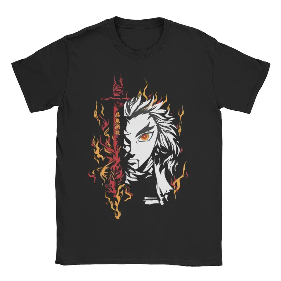Harajuku Kyojuro Rengoku tričká Men okrúhly krk krátke rukávy Topy anime démon Slayer 100%bavlnené letné vrcholy