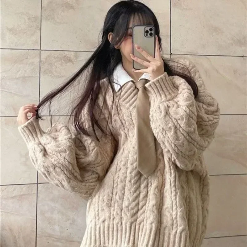 Harajuku sveter Ženy Zimné nadmerné pletené pullovi korean s dlhým rukávom v krk pletené oblečenie prepravné tuhé voľné svetre so skokanmi