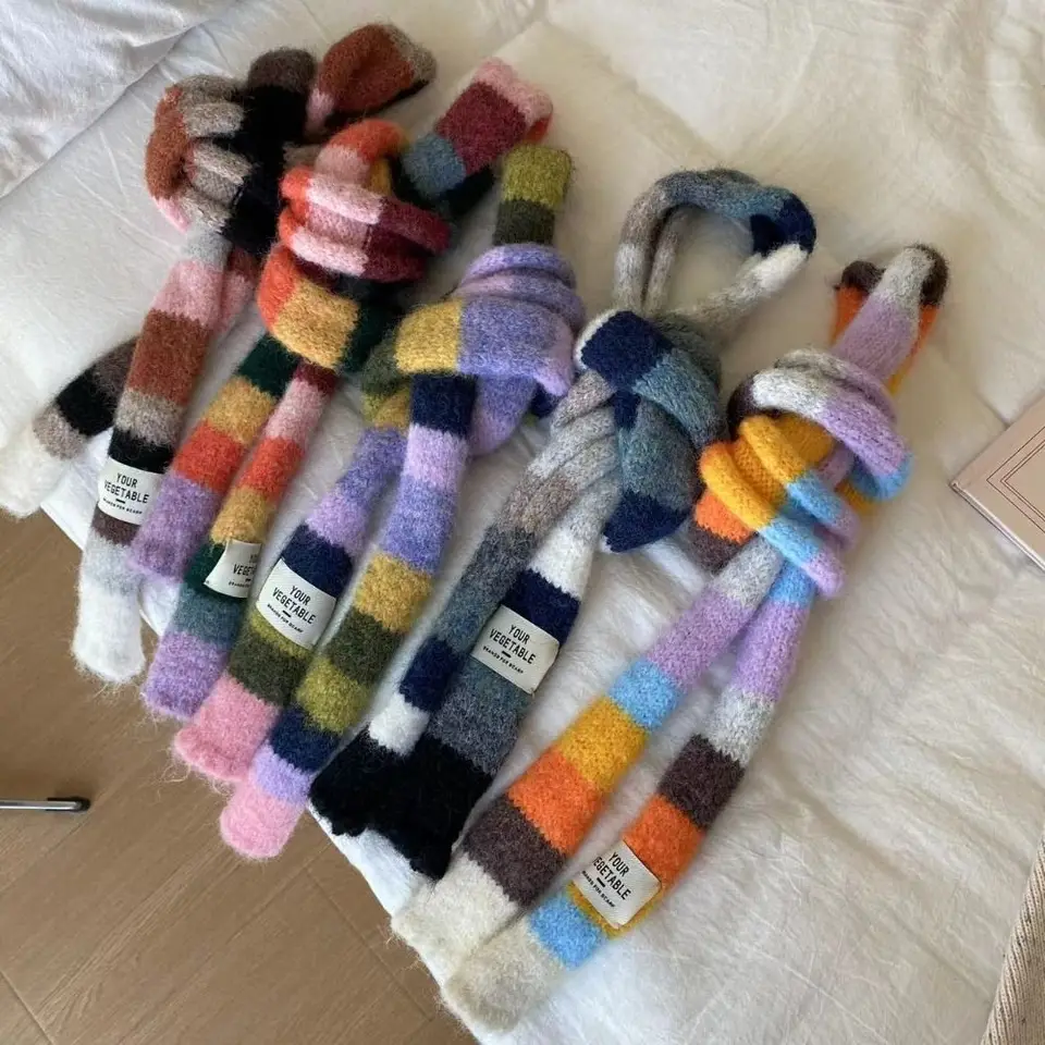 Harajuku v štýle Y2K Striped Scalf Colloation Cloloking Doplnky Sladké chladné dlhé úzke šatky Dúha