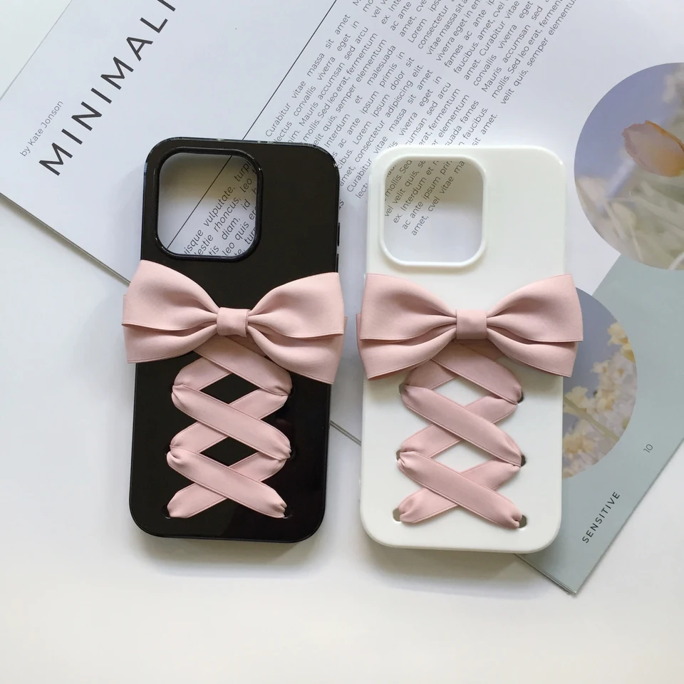 Harajuku y2k silikónový puzdro pre jablko iPhone 16 15 11 13 12 14 Pro Max Bowknot Sweet Girl Lolita Puzdro Pase Ruka vyrobená obálka