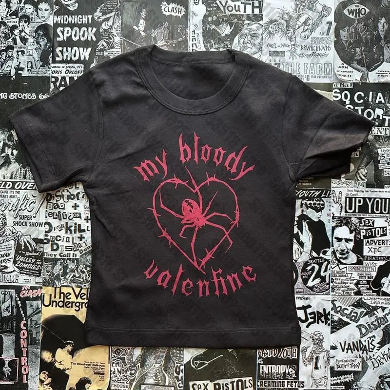 Harajuku y2k Spider Grafika tlač Kawaii krátke rukávy tričká Summer emo Girl Crop Tops Slim 90s Tops Streetwear Goth Baby Tee Tee