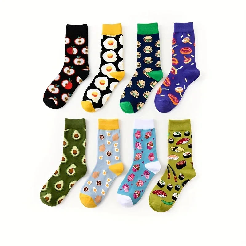 Harajuku šťastné ponožky Men Men Funny Cartoon Hamburger jablko jablko Sushi losos módne farebné párty šaty krátke ponožky