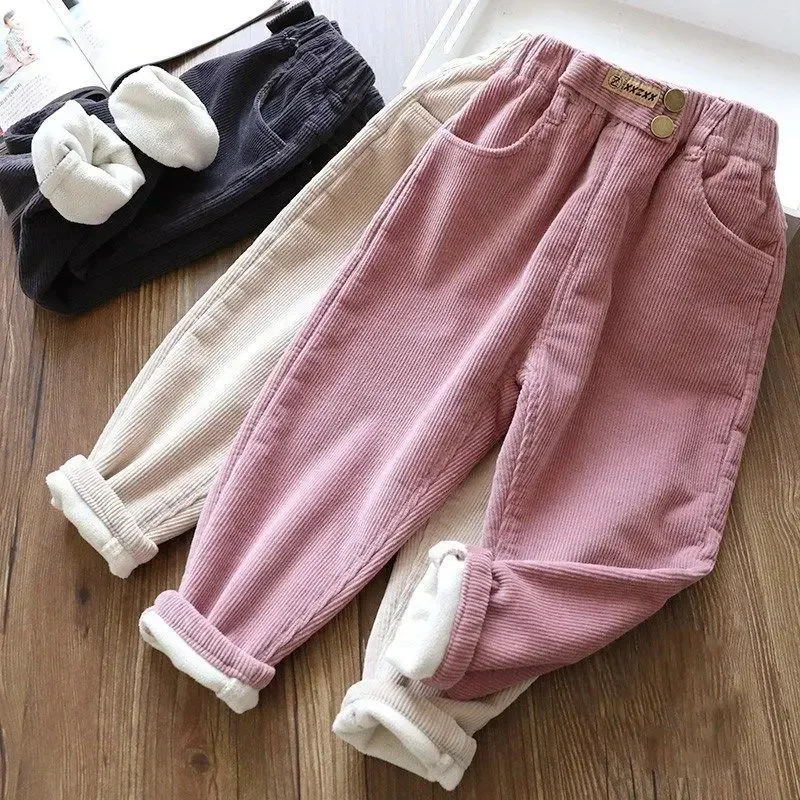 Harem Pants Corduroy Deti Outfits Tracksuit Zimné bavlnené nohavice Deti Outwear Pants Boys Dievčatá Príležitostné teplé voľné nohavice
