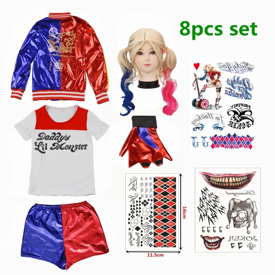 Harley kostýmy cosplay samovražda Quinzel Kids Girls Quinn Squad T tričko Joker bunda Halloween kostým