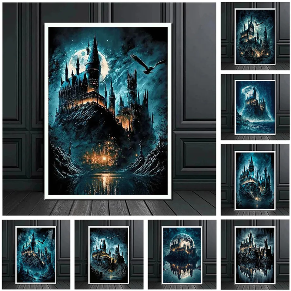 Harries Magic School Plagát výtlačky pre obývaciu izbu Domovod dekorácie Fantastický kúzelník čarodejník Castle maľba maľba nástenné umenie darček