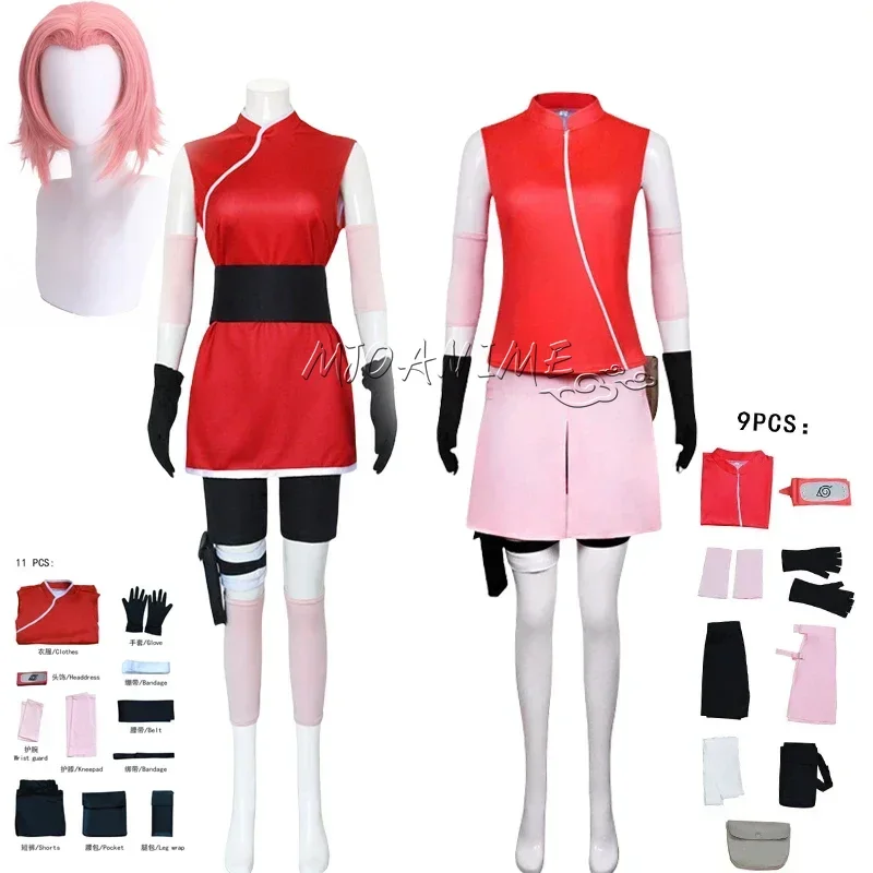 Haruno Sakura Cosplay Shippuden Anime kostým parochňa Dievčatá sukňa outfit unisex ninja karikatúra Halloween Carnival kostým