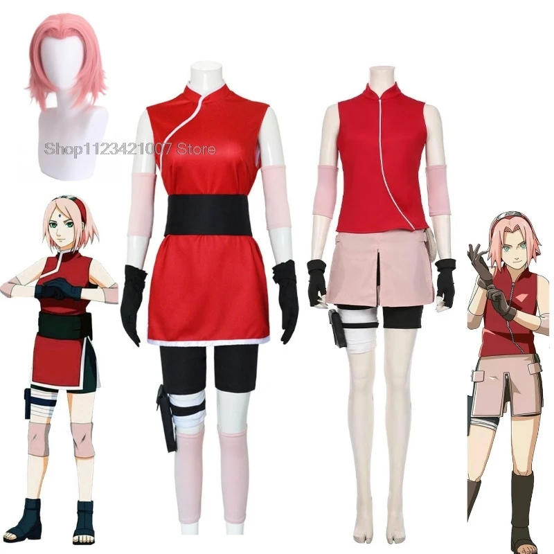 Haruno Sakura Cosplay Shippuden Anime kostým parochňa Dievčatá sukňa outfit unisex ninja karikatúra Halloween Carnival kostým