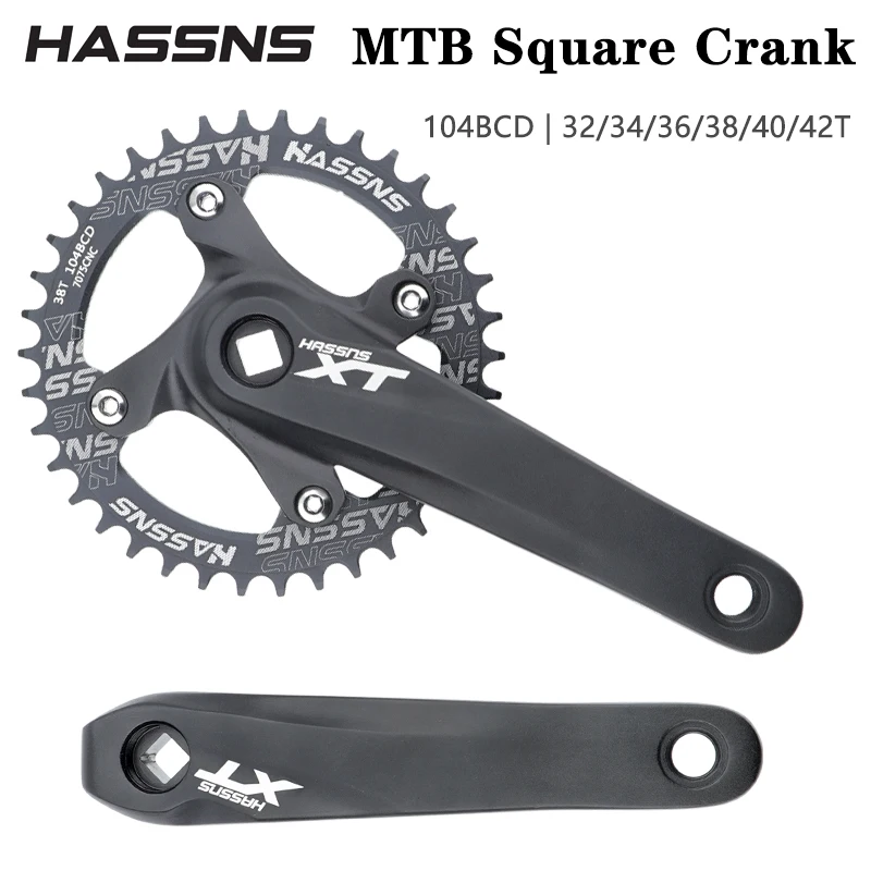 Hassns XT Crankset Bicycle Cranks Square Tip Crank MTB 104 BCD Mountain Bike Square Prepojovacie tyče 170 mm 32/34/36/38/40/42T