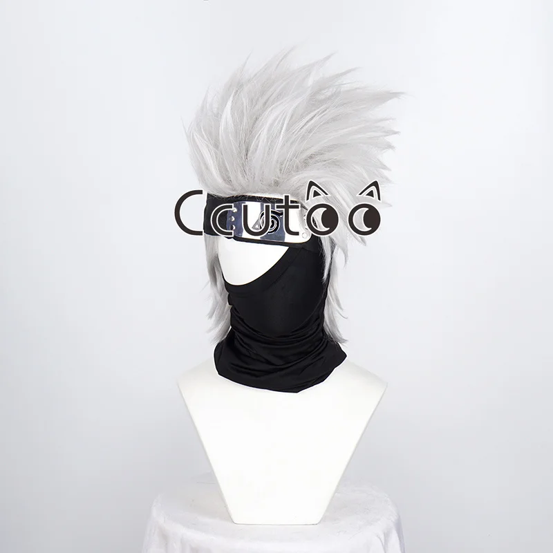 Hatake Kakashi Stručne strieborné sivé syntetické vlasy odolné voči tepelne Cosplay Parochne potrebujú váš štýl + čelenka + maska